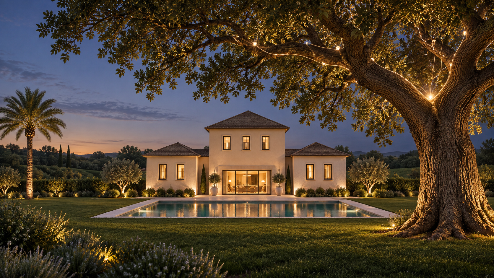 NAYL conceptual villa and garden with an illuminated decision tree